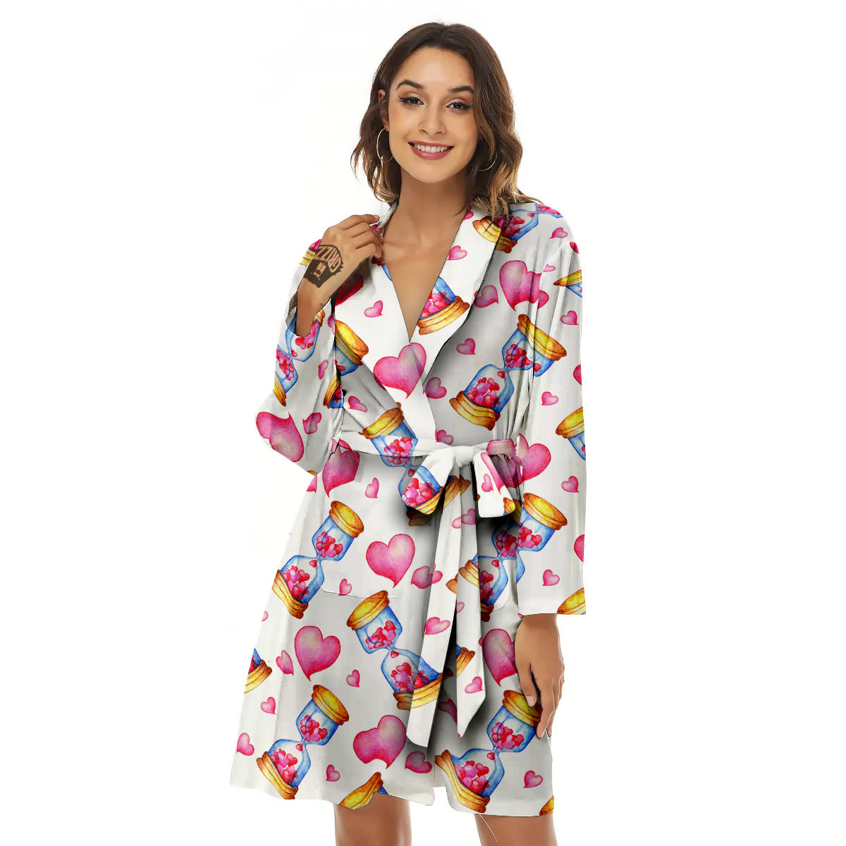 Cute Hourglass Hearts Print Pattern Women's Robe-grizzshop