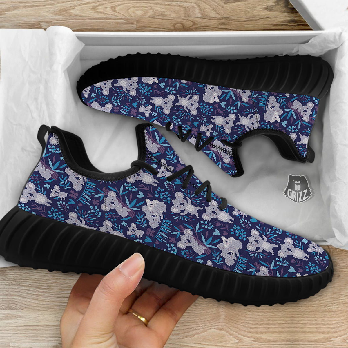Cute Koala Print Pattern Black Walking Shoes-grizzshop
