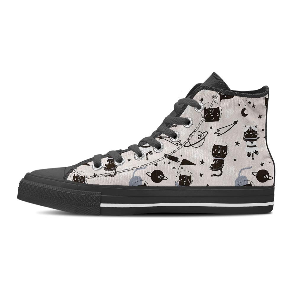 Cute Meow Astronaut Cat Print Women's High Top Shoes-grizzshop