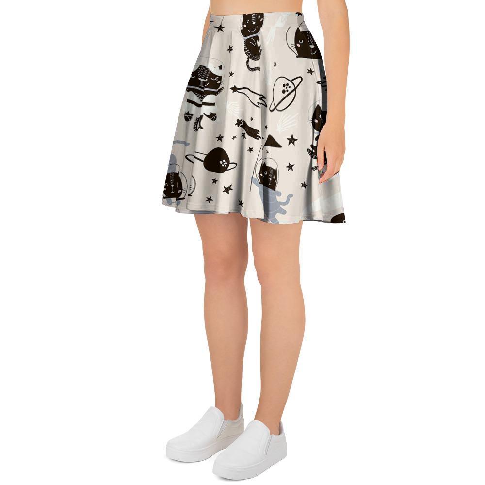 Cute Meow Astronaut Cat Print Women's Skirt-grizzshop