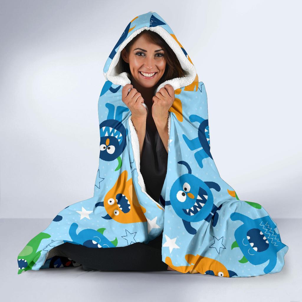 Cute Monster Print Pattern Hooded Blanket-grizzshop