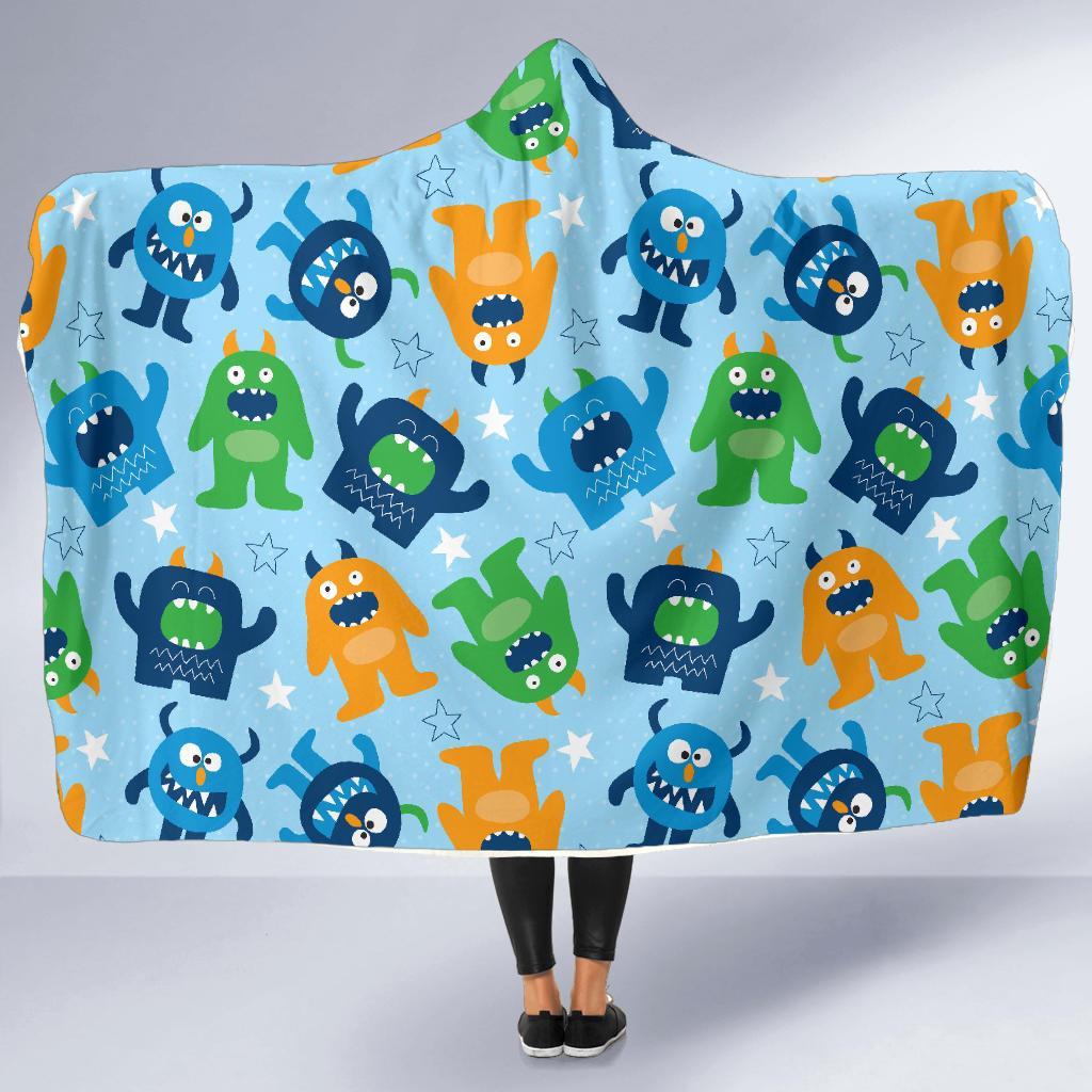 Cute Monster Print Pattern Hooded Blanket-grizzshop