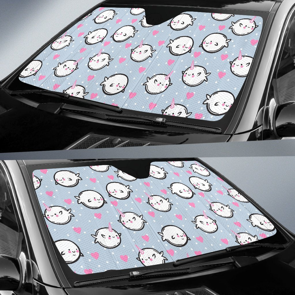 Cute Narwhal Pattern Print Car Sun Shade-grizzshop