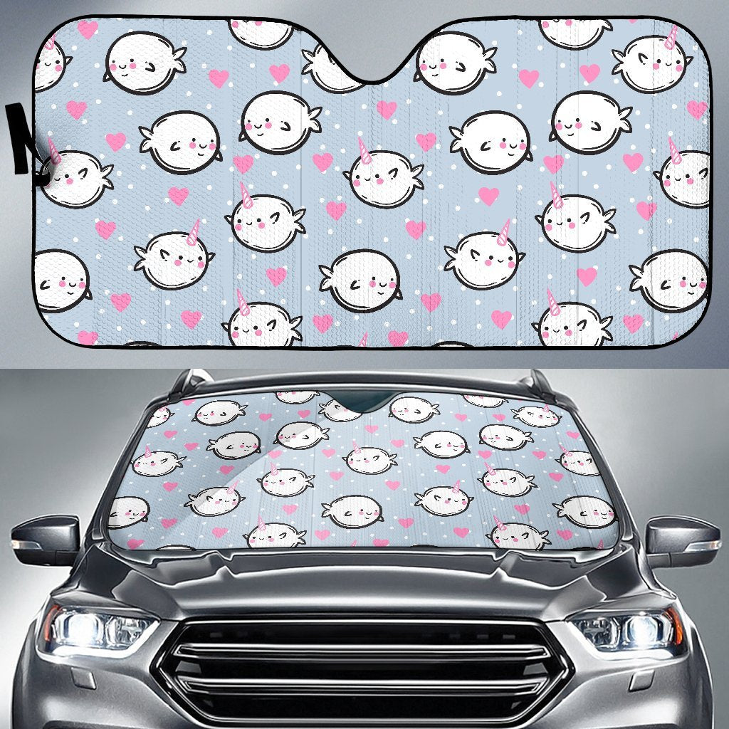 Cute Narwhal Pattern Print Car Sun Shade-grizzshop