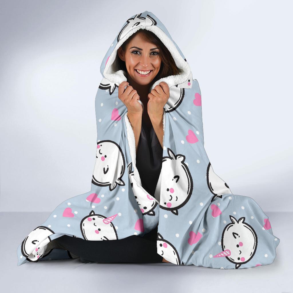 Cute Narwhal Pattern Print Hooded Blanket-grizzshop