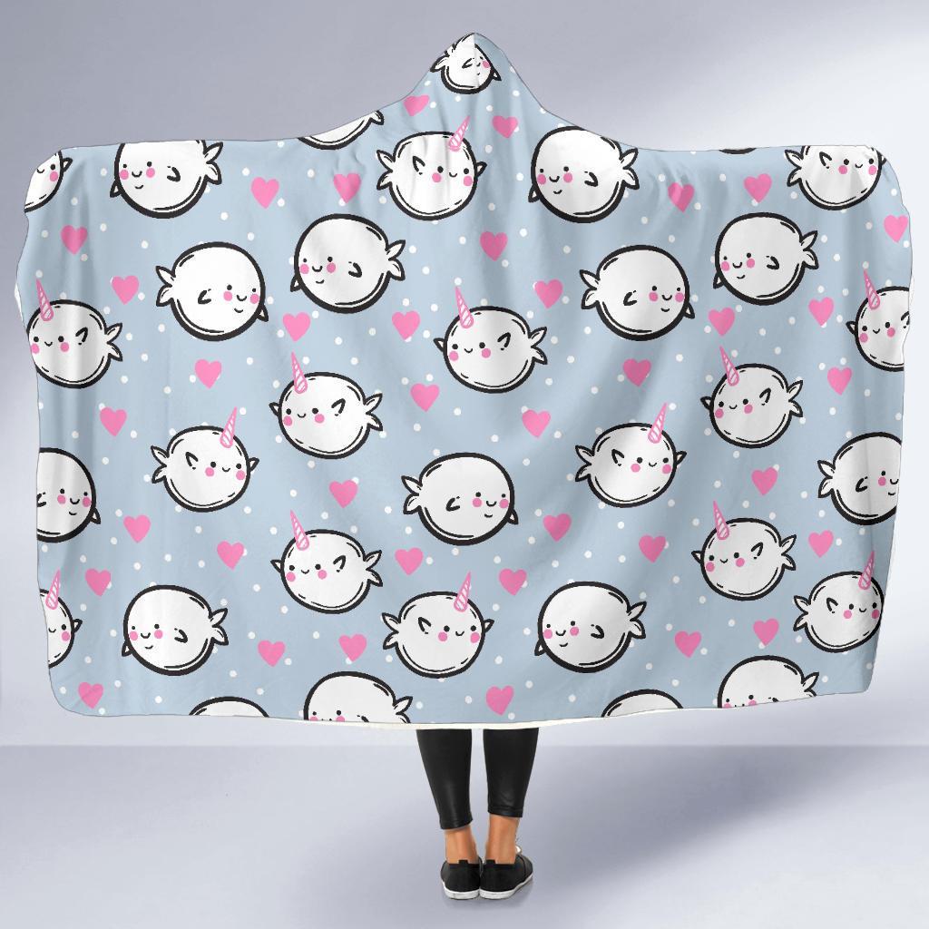Cute Narwhal Pattern Print Hooded Blanket-grizzshop