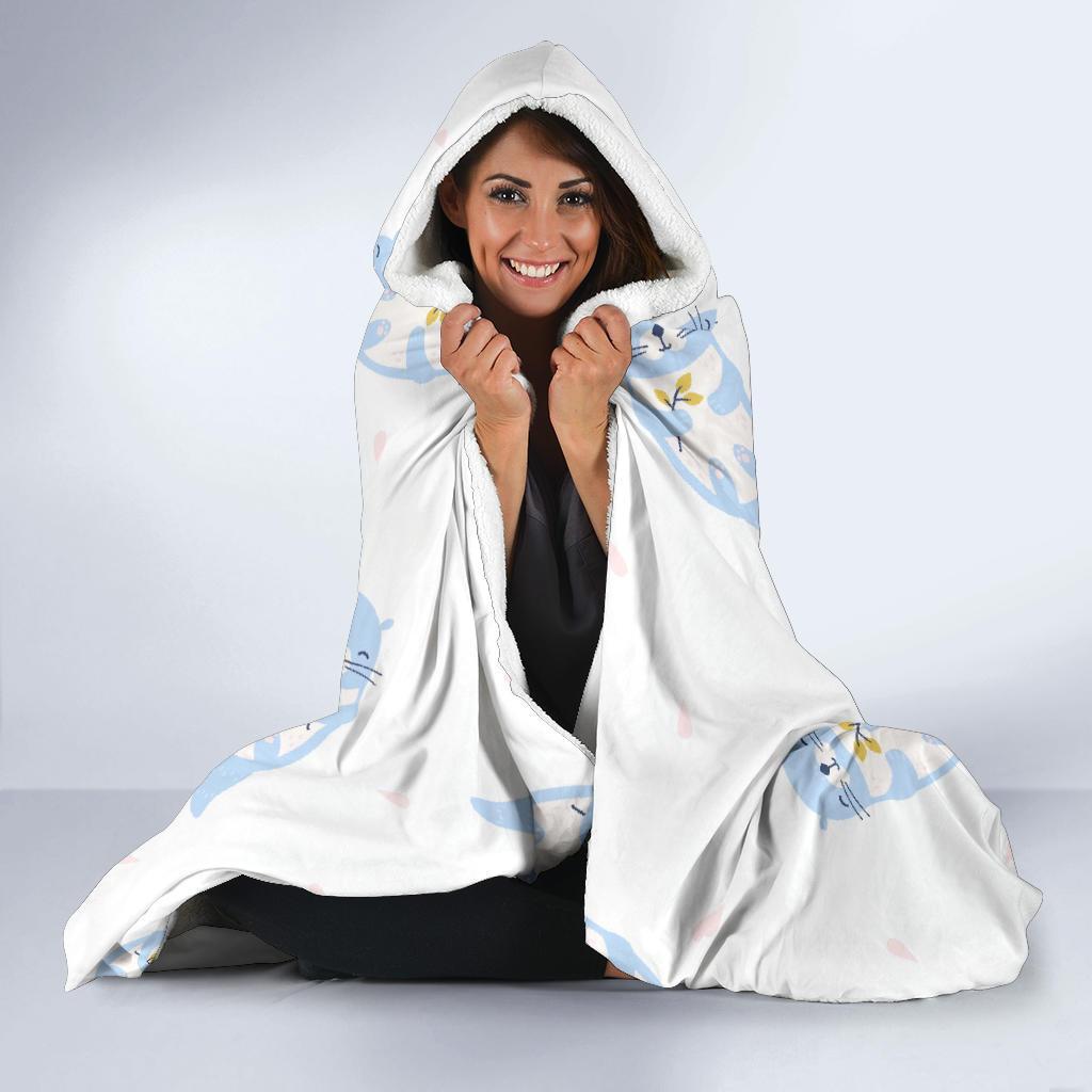 Cute Otter Pattern Print Hooded Blanket-grizzshop