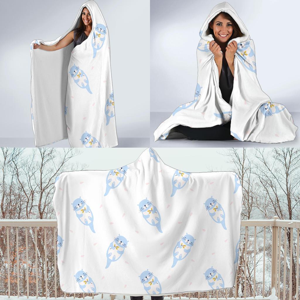 Cute Otter Pattern Print Hooded Blanket-grizzshop
