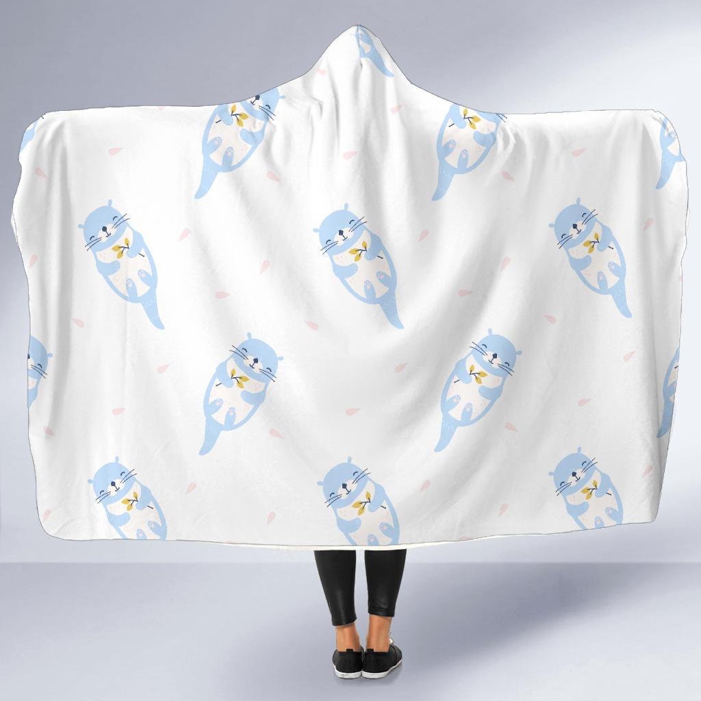 Cute Otter Pattern Print Hooded Blanket-grizzshop