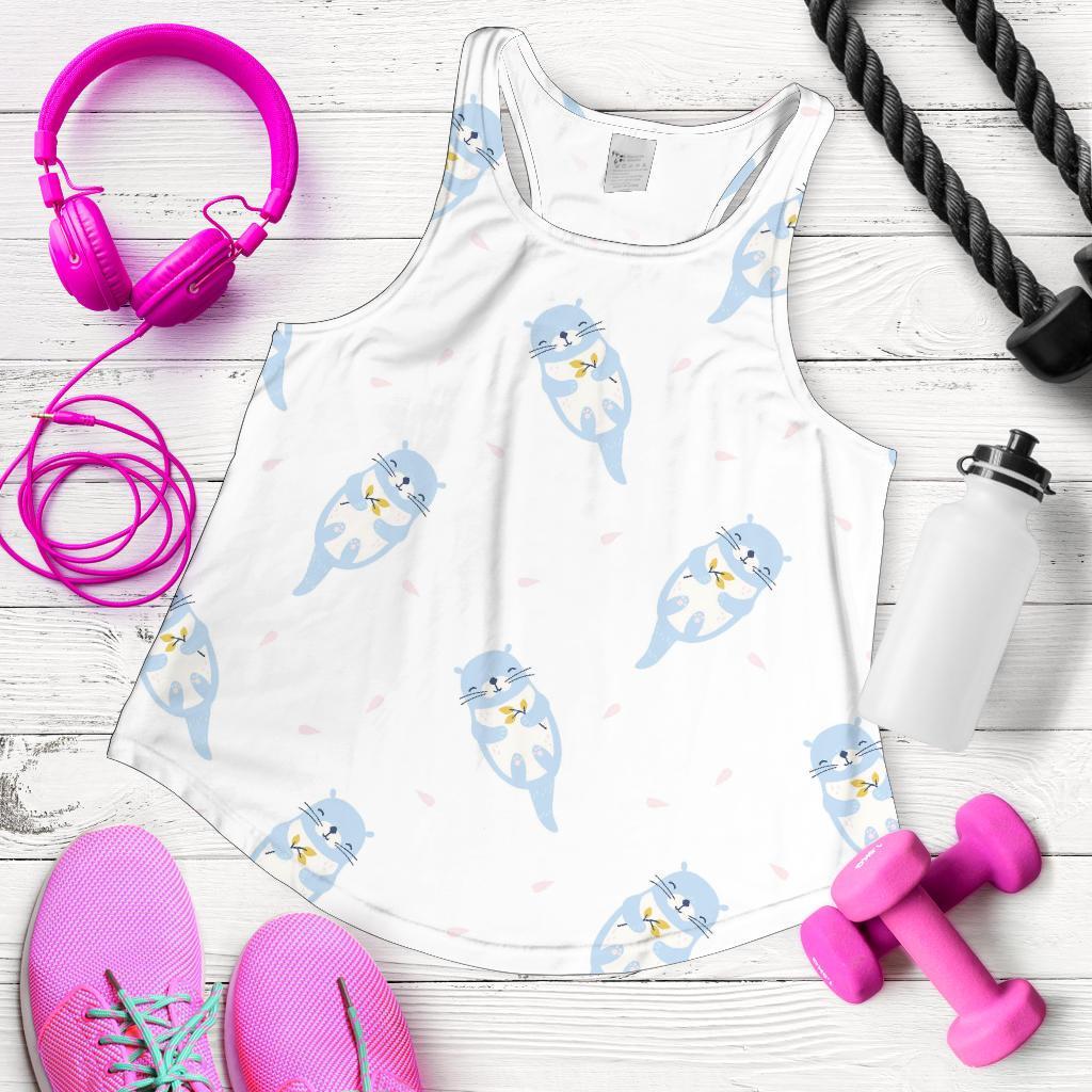 Cute Otter Pattern Print Racerback Tank Tops-grizzshop