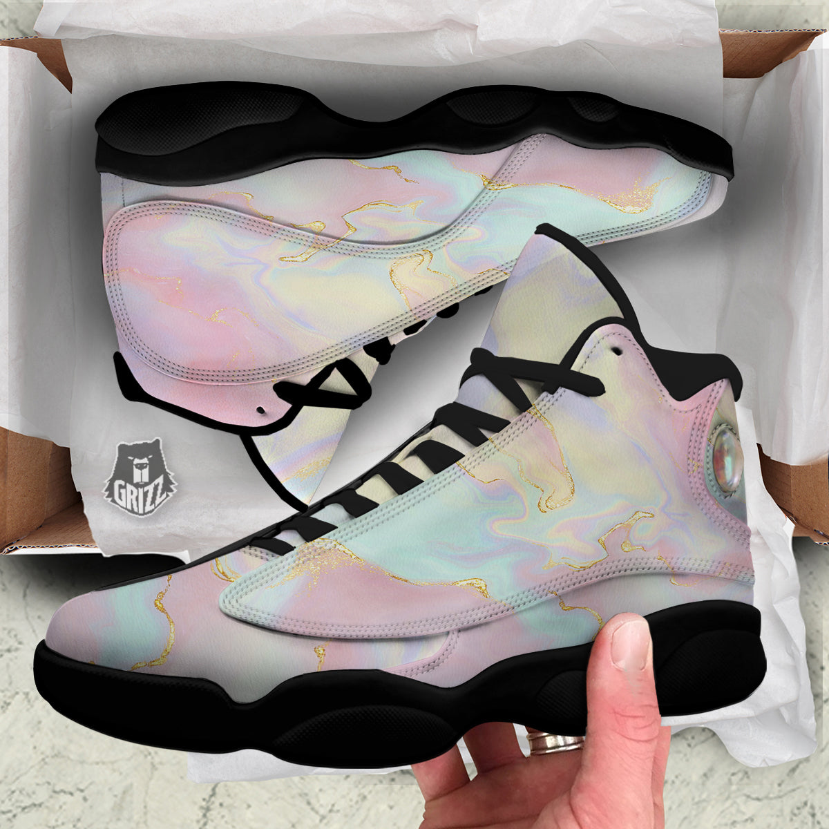 Cute Pastel Gold Marble Print Black Basketball Shoes-grizzshop