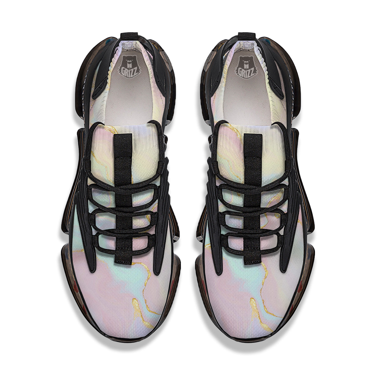 Cute Pastel Gold Marble Print Black Gym Shoes-grizzshop
