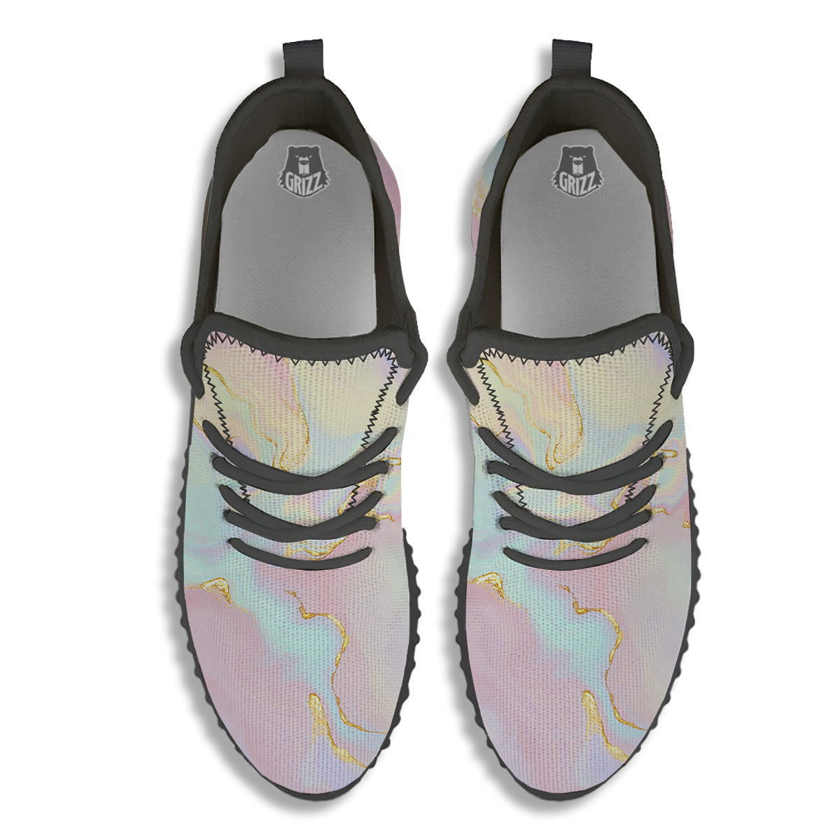 Cute Pastel Gold Marble Print Black Walking Shoes-grizzshop