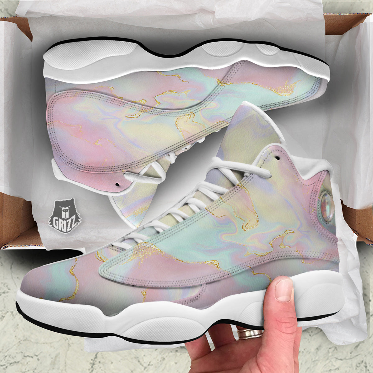Cute Pastel Gold Marble Print White Basketball Shoes-grizzshop