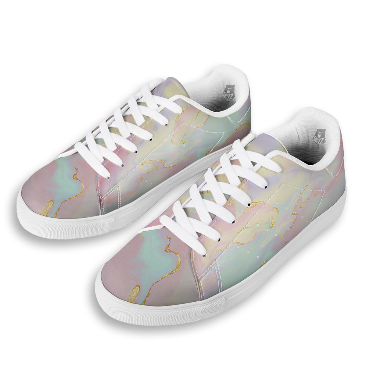 Cute Pastel Gold Marble Print White Low Top Sneakers-grizzshop