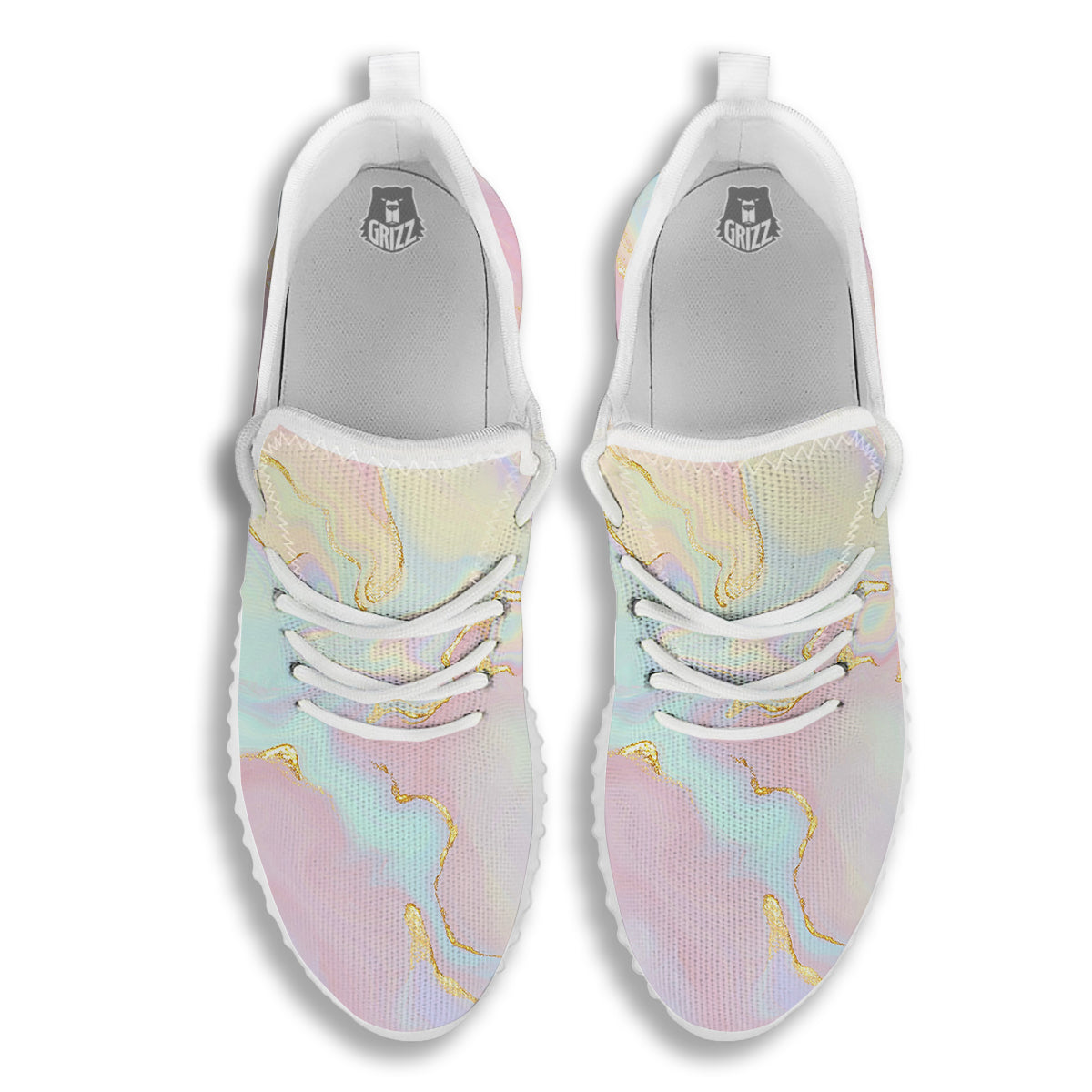 Cute Pastel Gold Marble Print White Walking Shoes-grizzshop