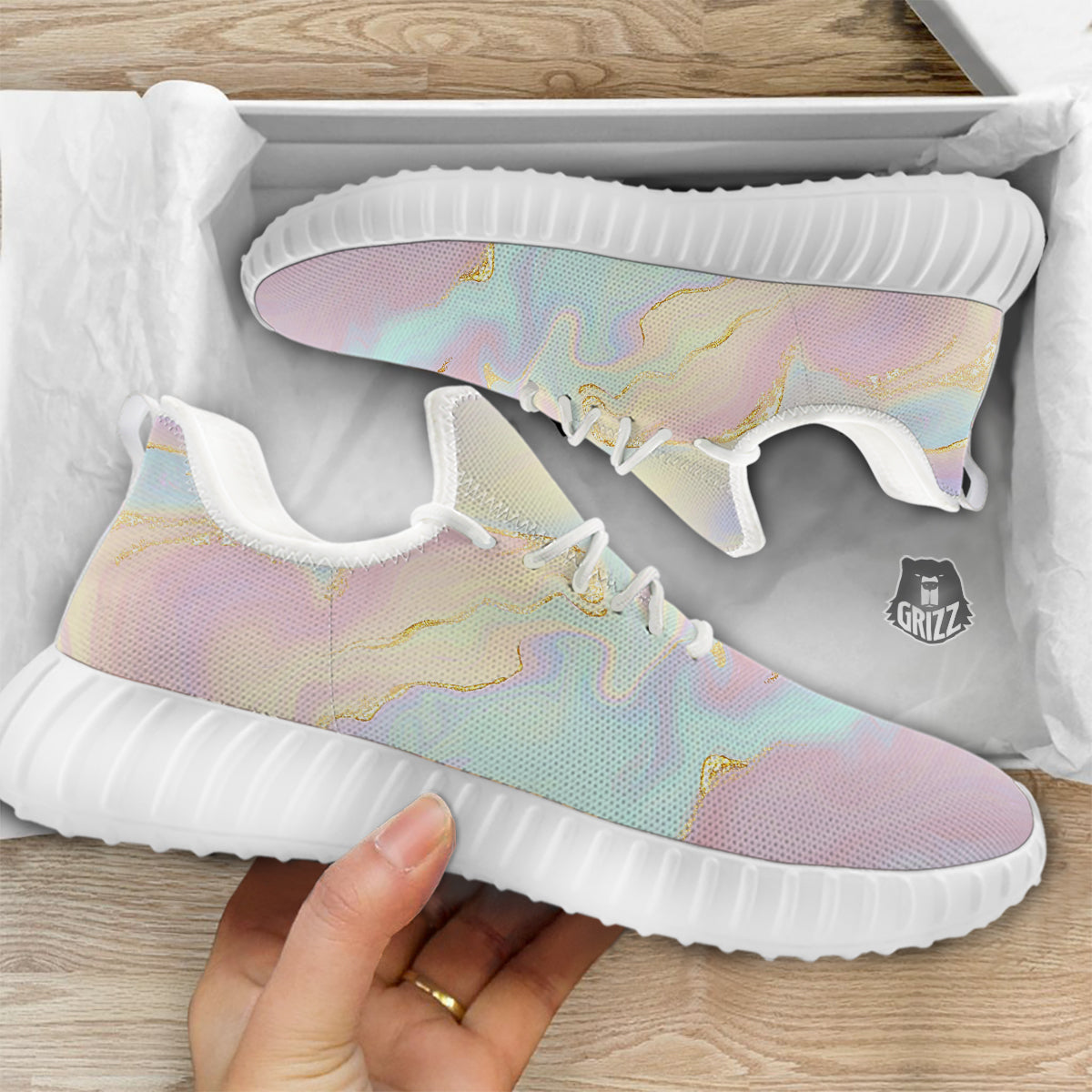 Cute Pastel Gold Marble Print White Walking Shoes-grizzshop