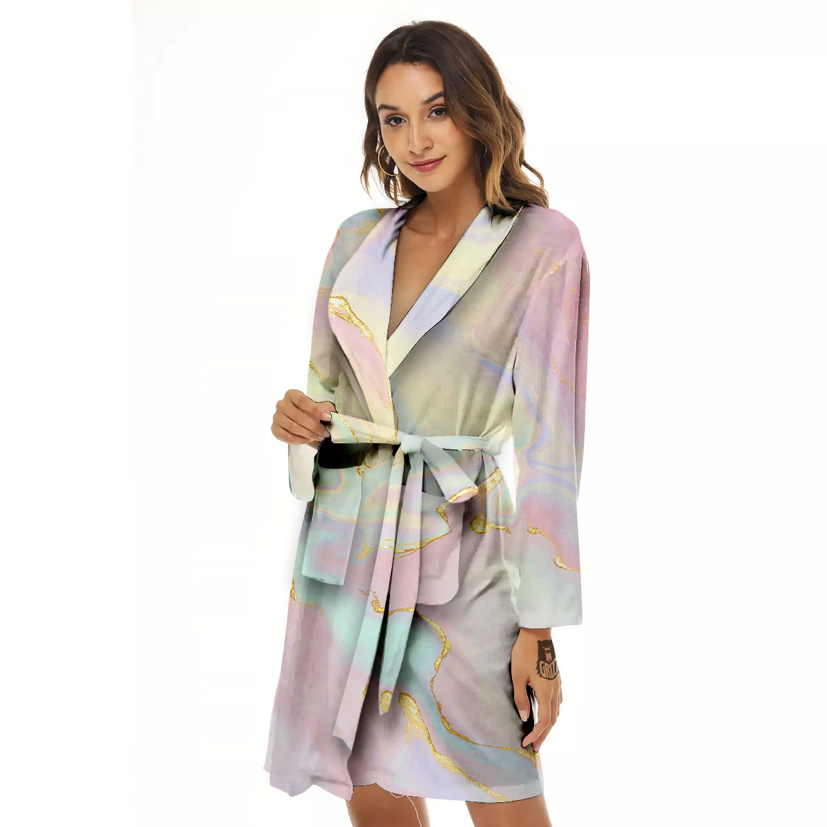 Cute Pastel Gold Marble Print Women's Robe-grizzshop