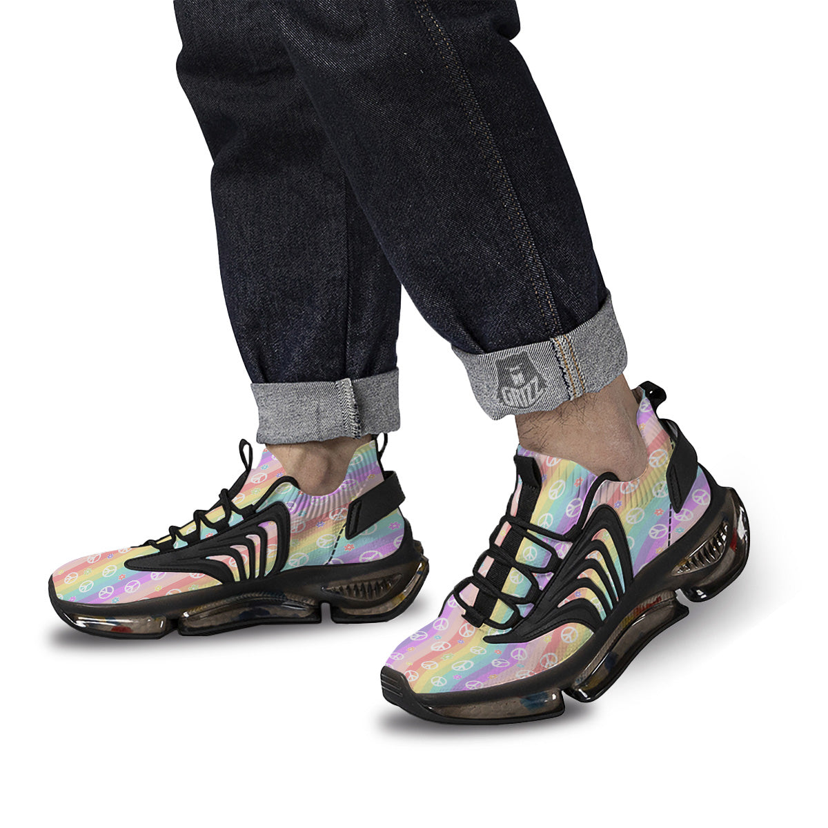 Cute Peace Symbol And Daisy Print Pattern Black Gym Shoes-grizzshop