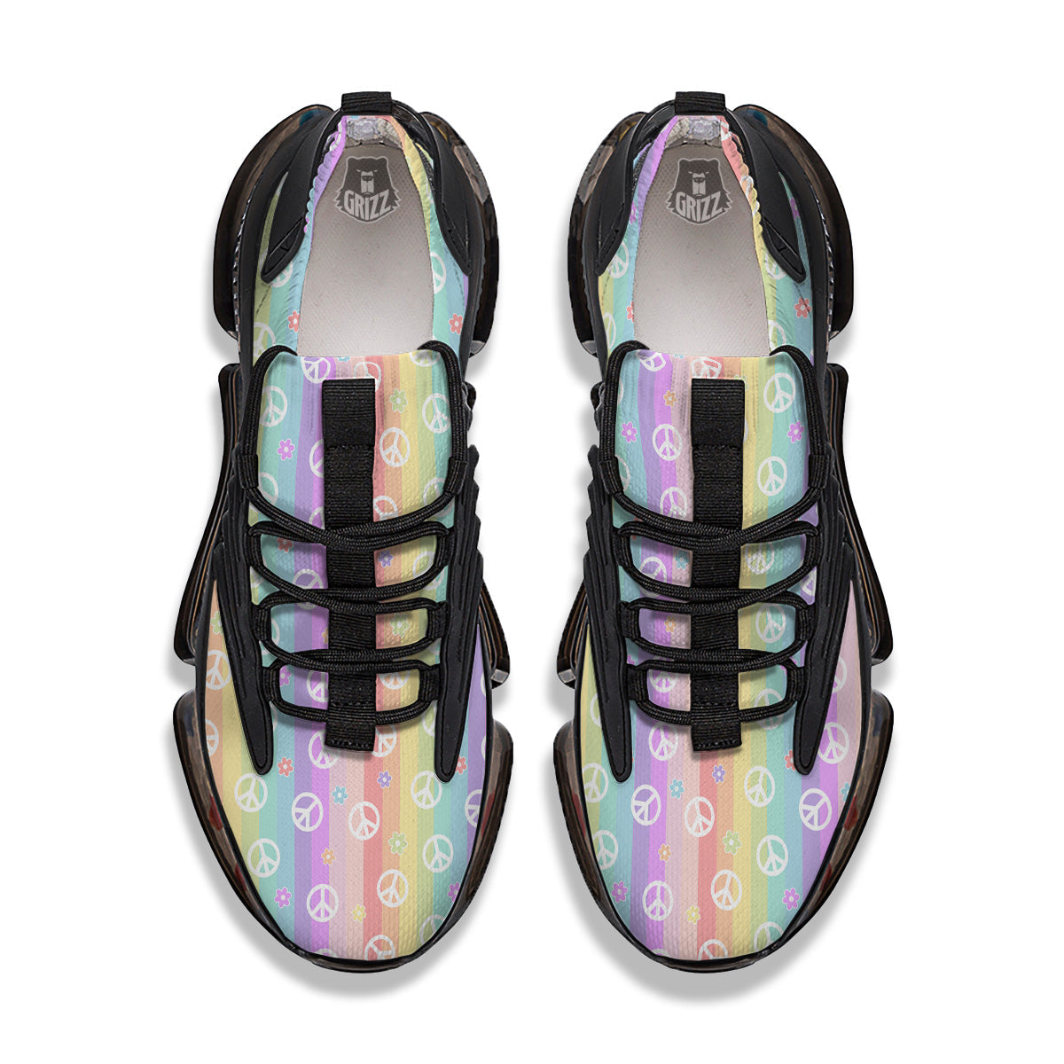 Cute Peace Symbol And Daisy Print Pattern Black Gym Shoes-grizzshop