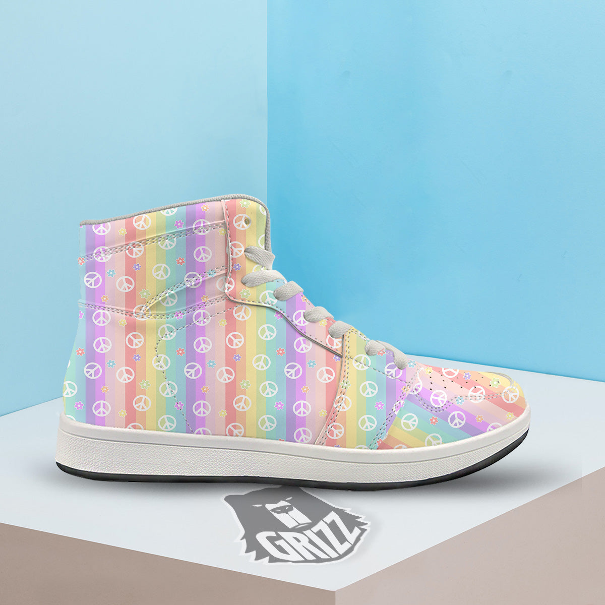 Cute Peace Symbol And Daisy Print Pattern High Top Sneakers-grizzshop