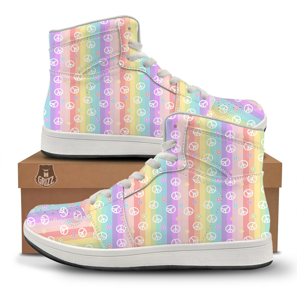 Cute Peace Symbol And Daisy Print Pattern High Top Sneakers-grizzshop