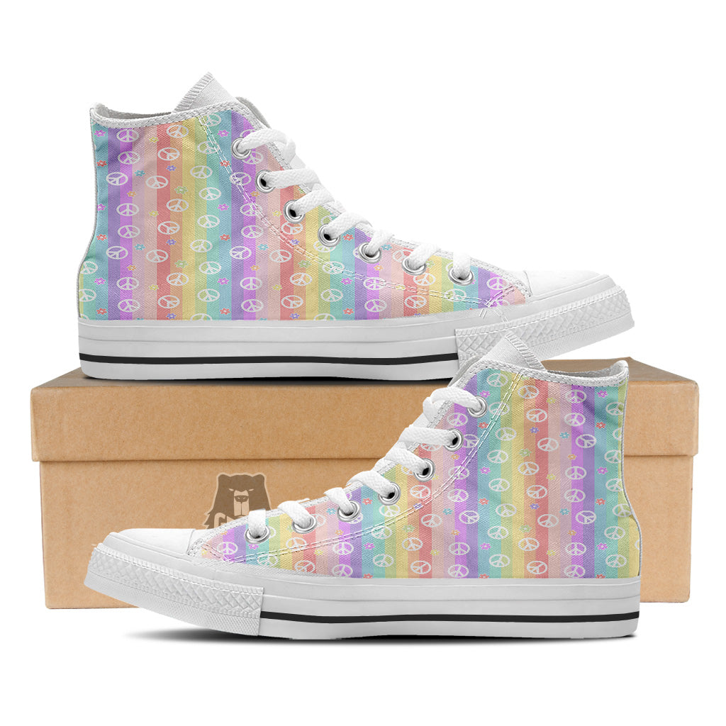Cute Peace Symbol And Daisy Print Pattern White High Top Shoes-grizzshop