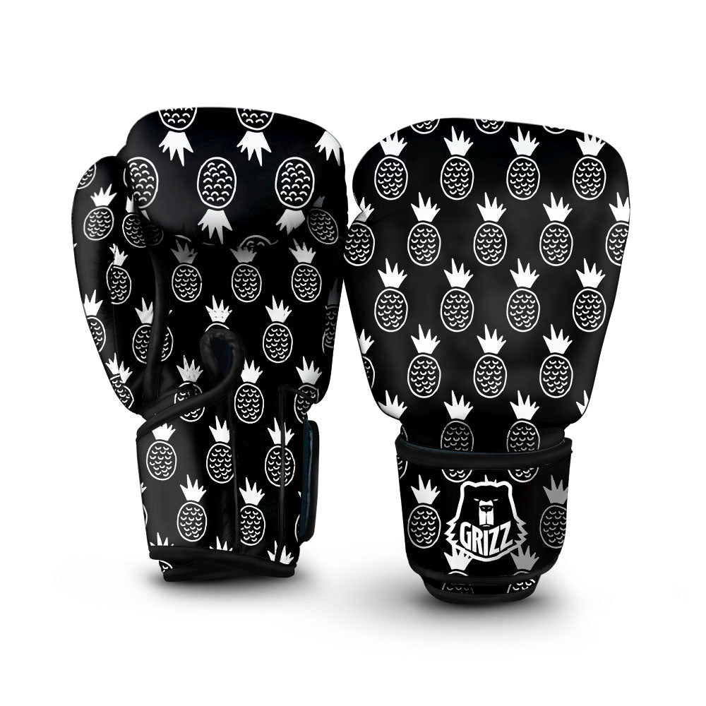 Cute Pineapple Black Print Pattern Boxing Gloves-grizzshop
