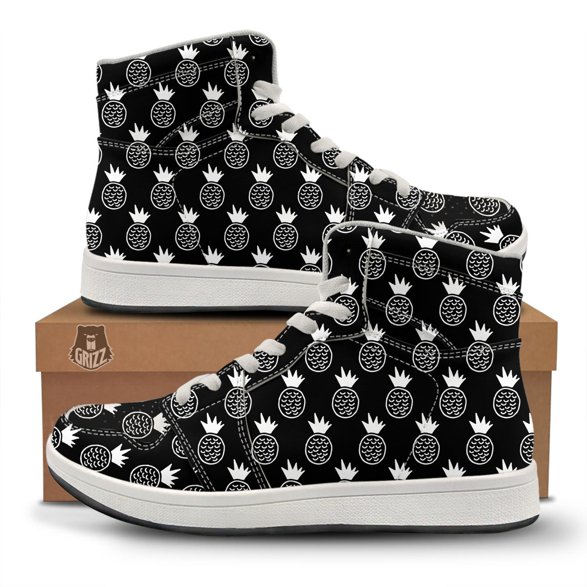 Cute Pineapple Black Print Pattern High Top Sneakers-grizzshop