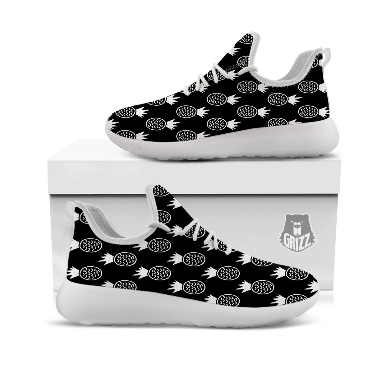 Cute Pineapple Black Print Pattern White Athletic Shoes-grizzshop
