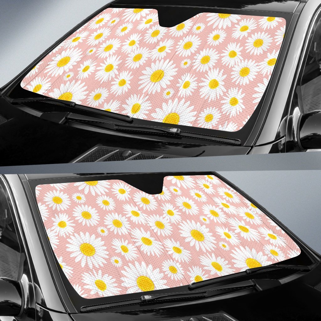 Cute Pink Daisy Pattern Print Car Sun Shade-grizzshop