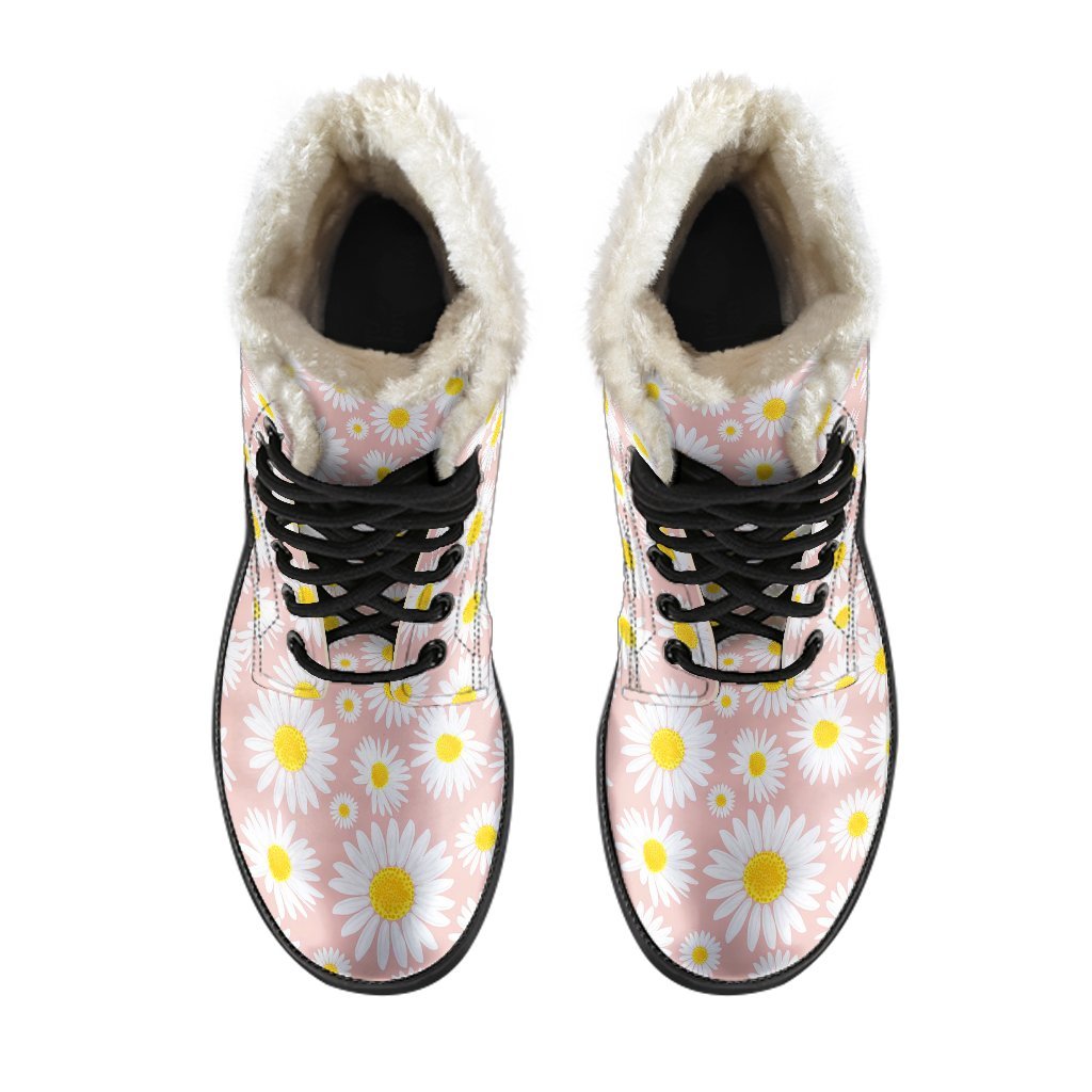 Cute Pink Daisy Pattern Print Comfy Winter Boots-grizzshop