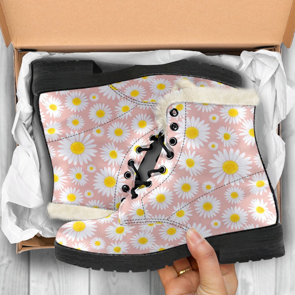 Cute Pink Daisy Pattern Print Comfy Winter Boots-grizzshop