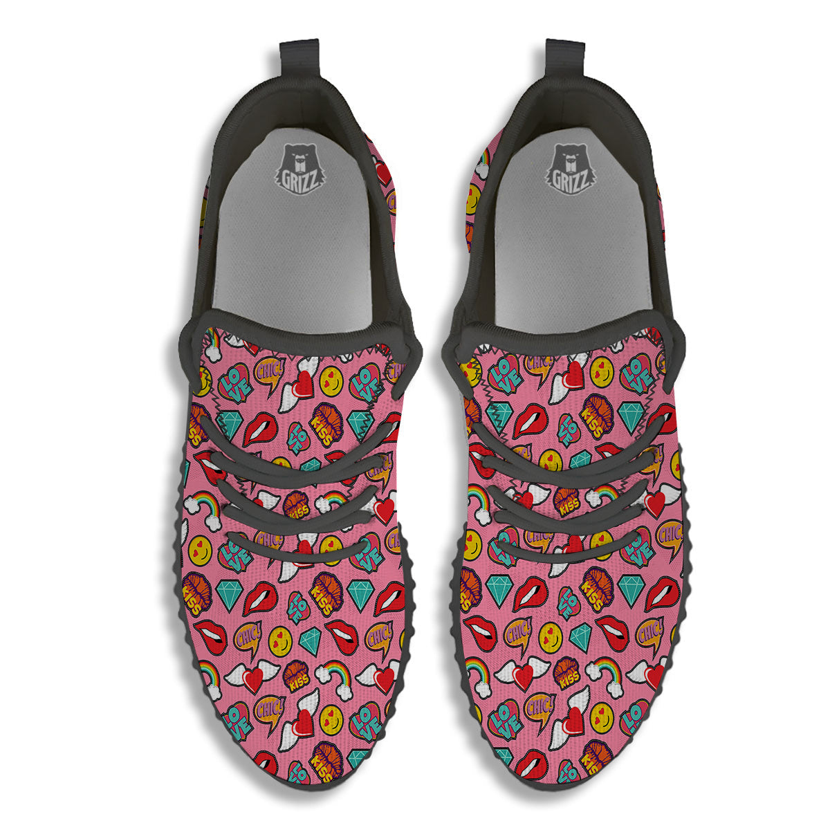 Cute Pink Girl In Pop Art Style Print Pattern Black Walking Shoes-grizzshop