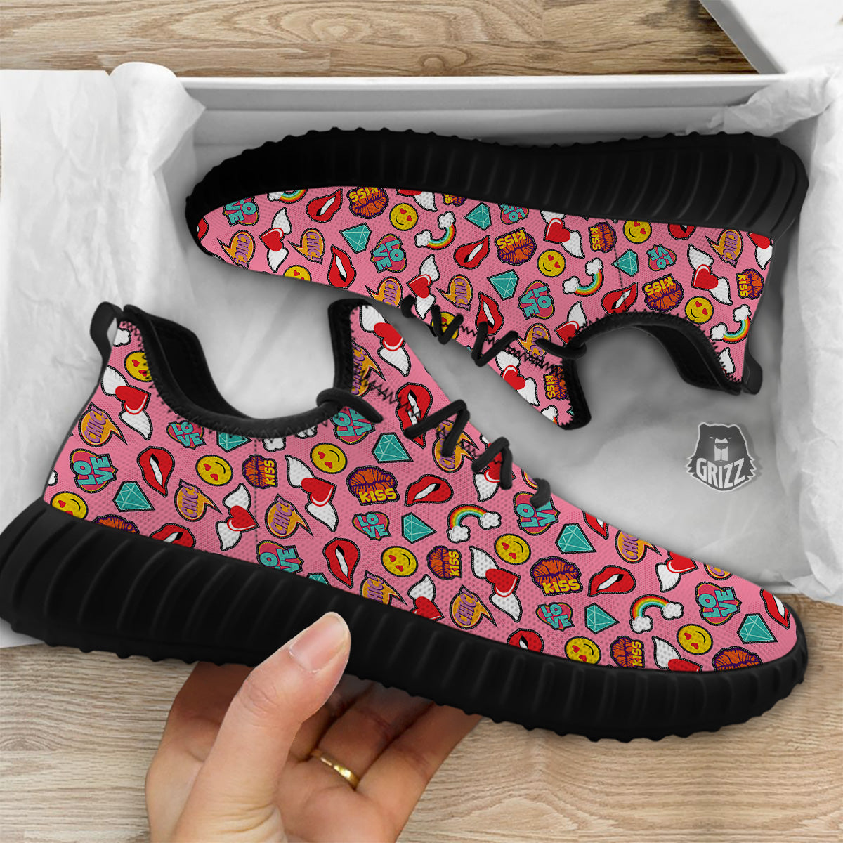 Cute Pink Girl In Pop Art Style Print Pattern Black Walking Shoes-grizzshop