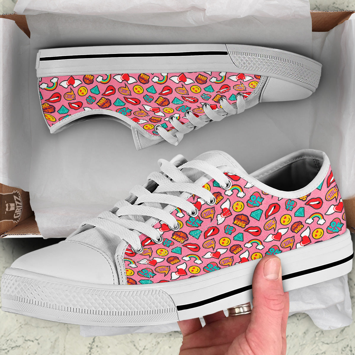Cute Pink Girl In Pop Art Style Print Pattern White Low Top Shoes-grizzshop