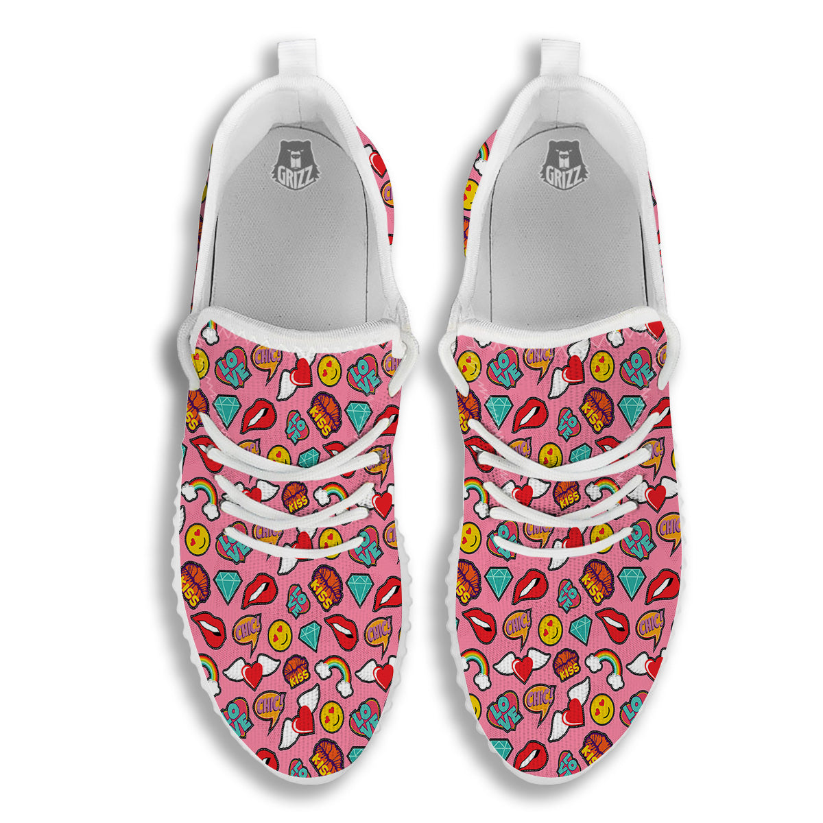 Cute Pink Girl In Pop Art Style Print Pattern White Walking Shoes-grizzshop