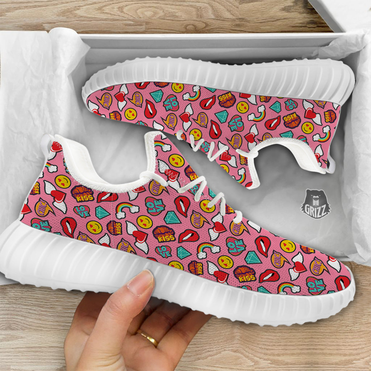 Cute Pink Girl In Pop Art Style Print Pattern White Walking Shoes-grizzshop