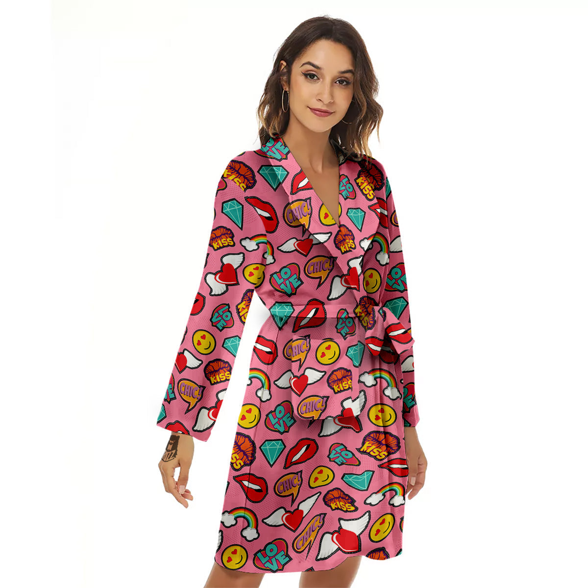 Cute Pink Girl In Pop Art Style Print Pattern Women's Robe-grizzshop