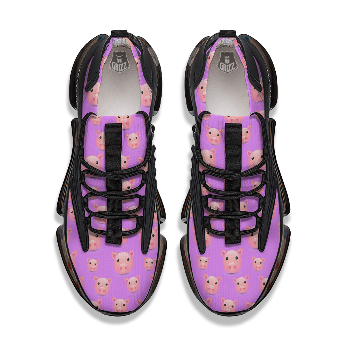 Cute Pink Pig Face Emoji Print Pattern Black Gym Shoes-grizzshop
