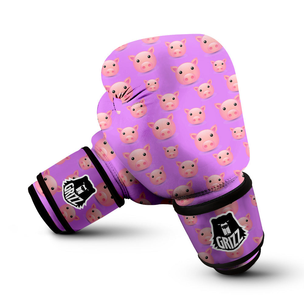 Cute Pink Pig Face Emoji Print Pattern Boxing Gloves-grizzshop