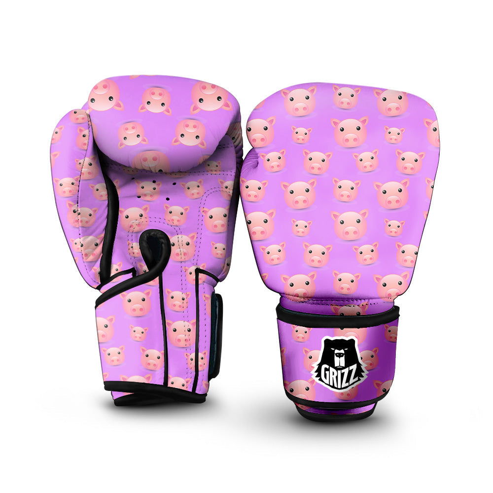 Cute Pink Pig Face Emoji Print Pattern Boxing Gloves-grizzshop