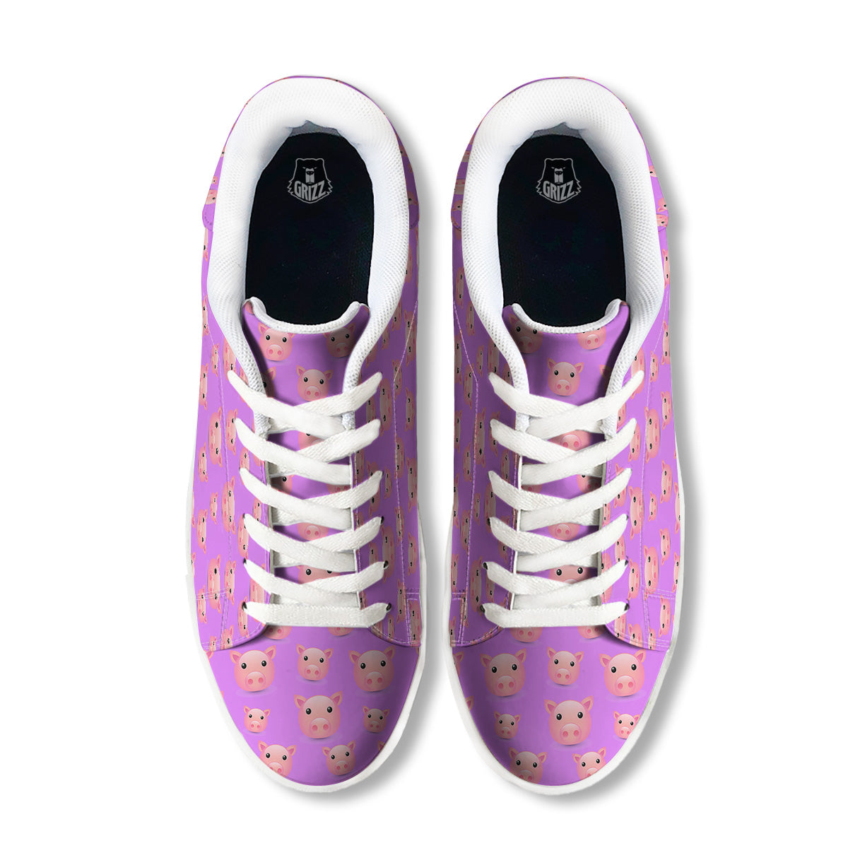 Cute Pink Pig Face Emoji Print Pattern White Low Top Sneakers-grizzshop