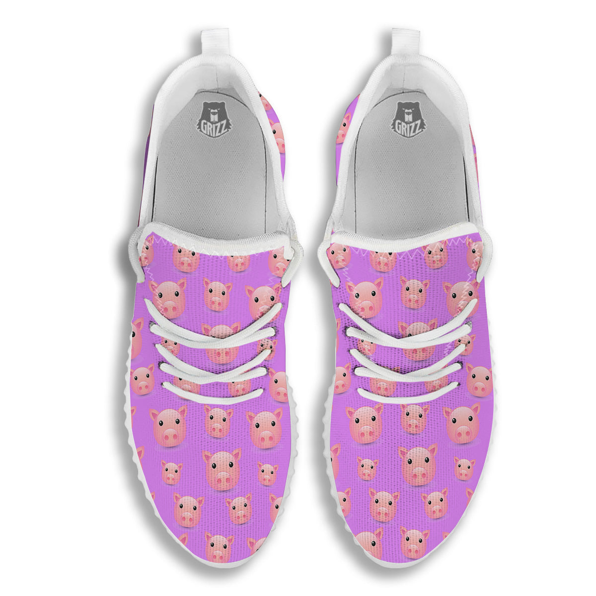 Cute Pink Pig Face Emoji Print Pattern White Walking Shoes-grizzshop