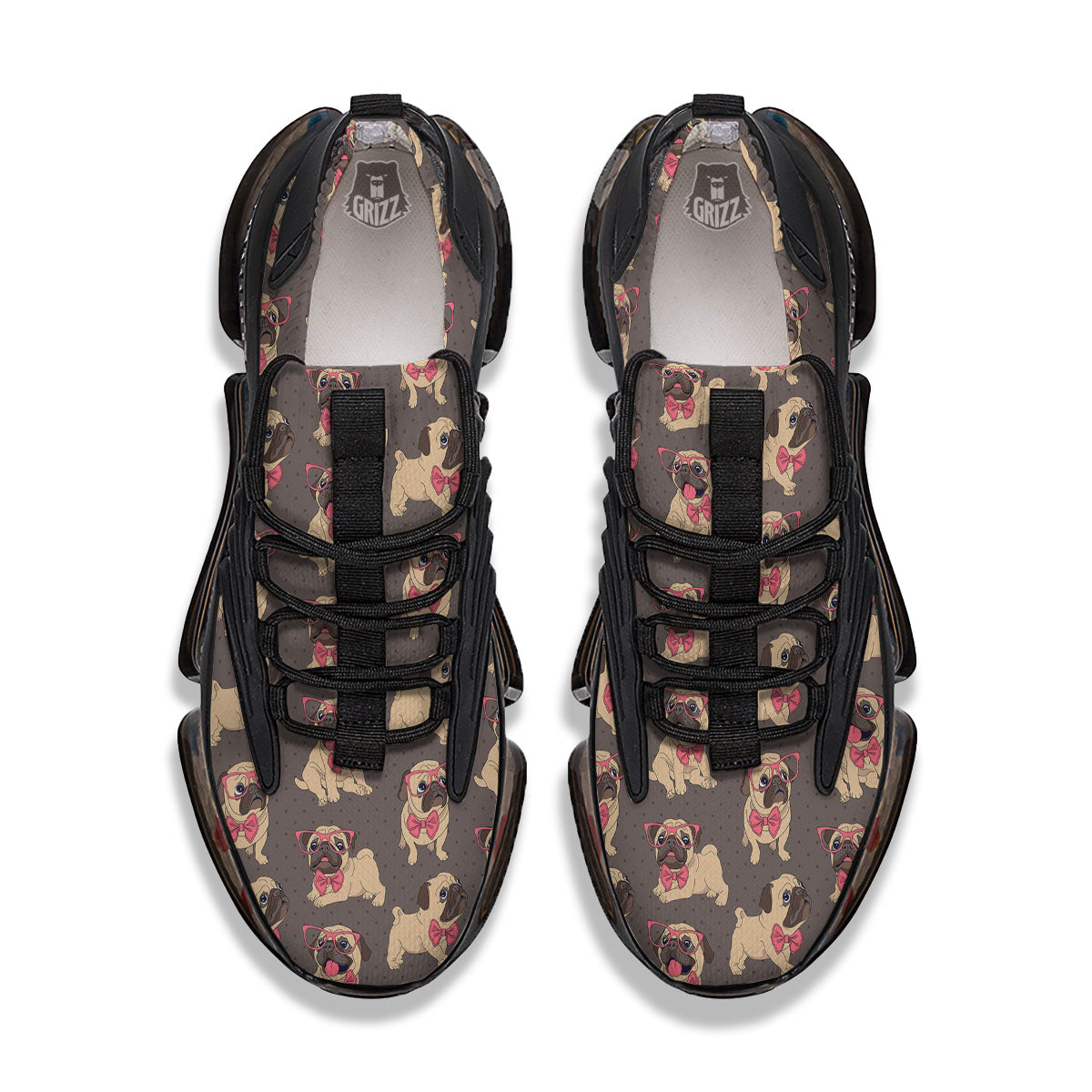Cute Pug Print Pattern Black Gym Shoes-grizzshop