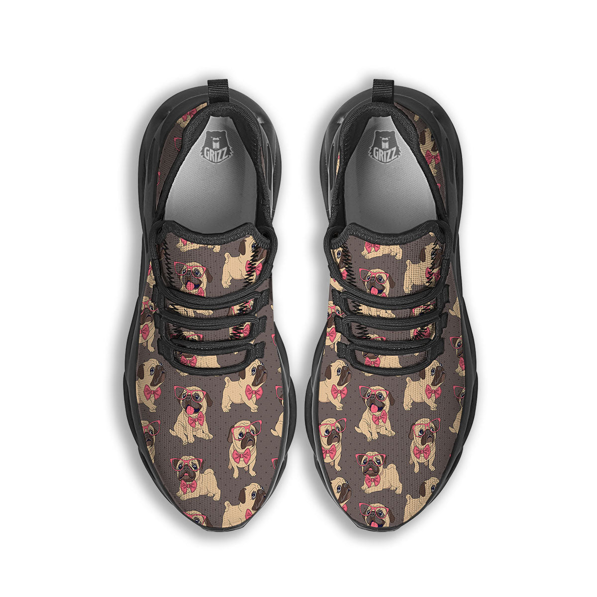 Cute Pug Print Pattern Black Running Shoes-grizzshop