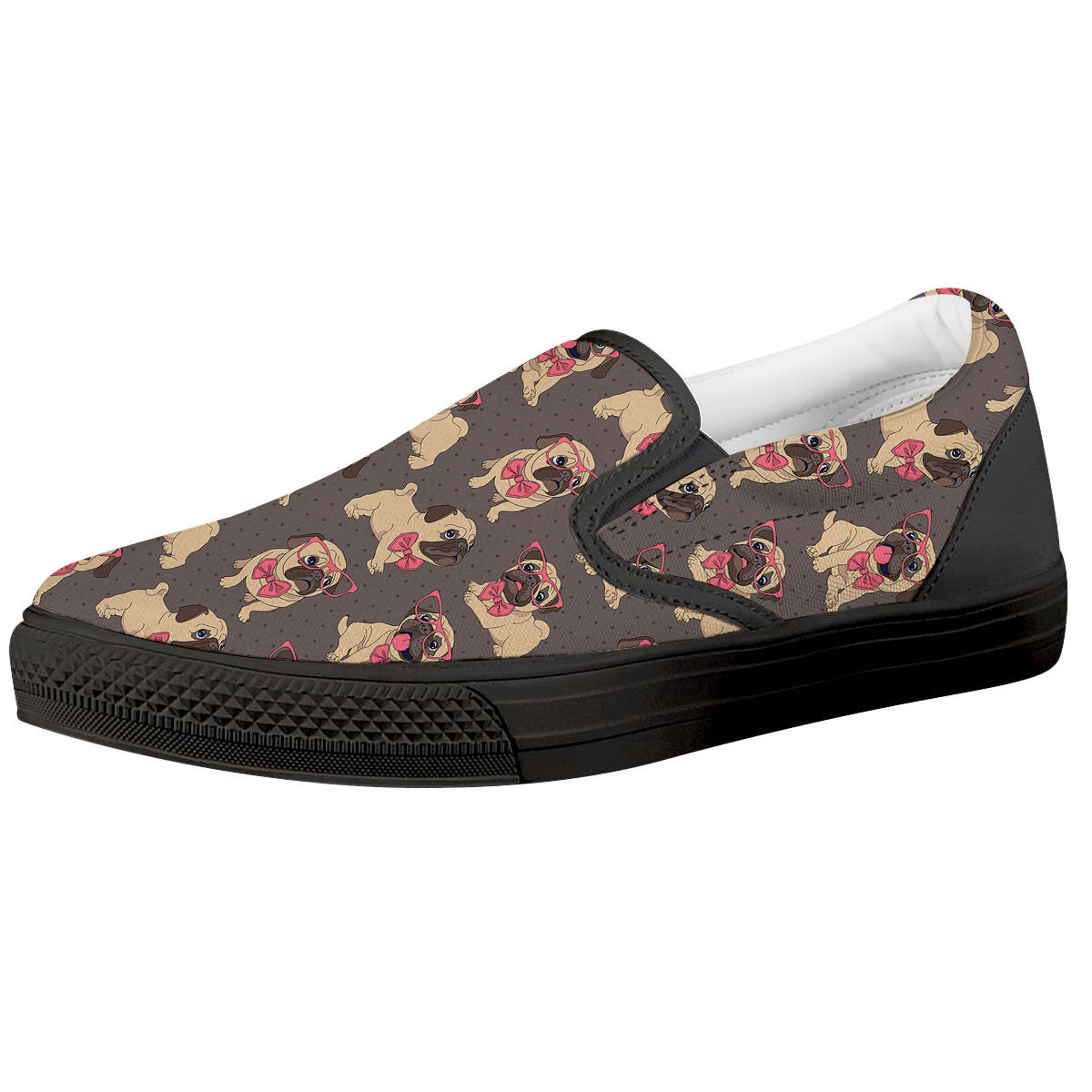 Cute Pug Print Pattern Black Slip On Shoes-grizzshop