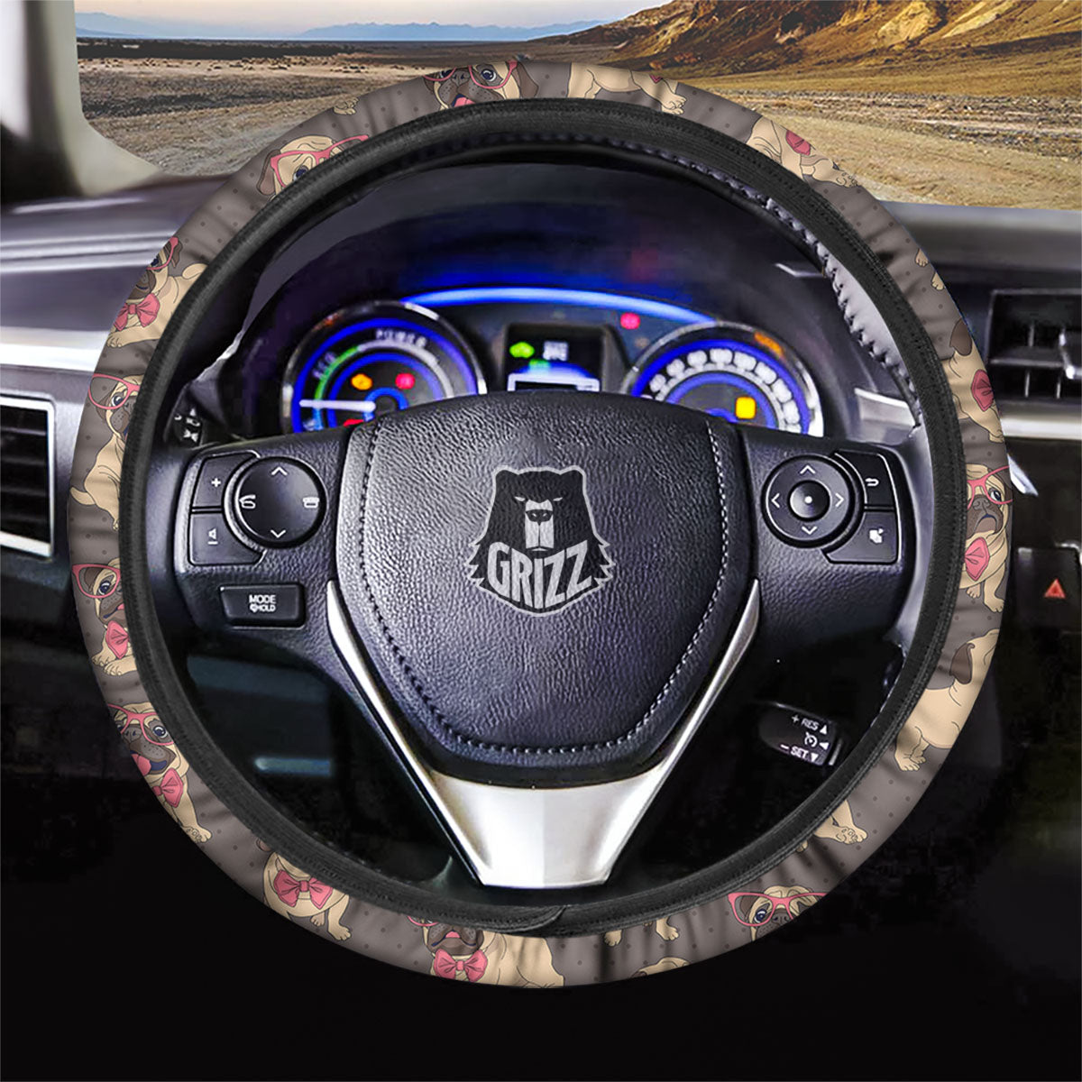 Cute Pug Print Pattern Car Steering Wheel Cover-grizzshop