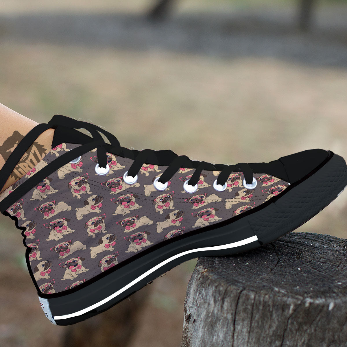 Cute Pug Print Pattern High Top Shoes-grizzshop