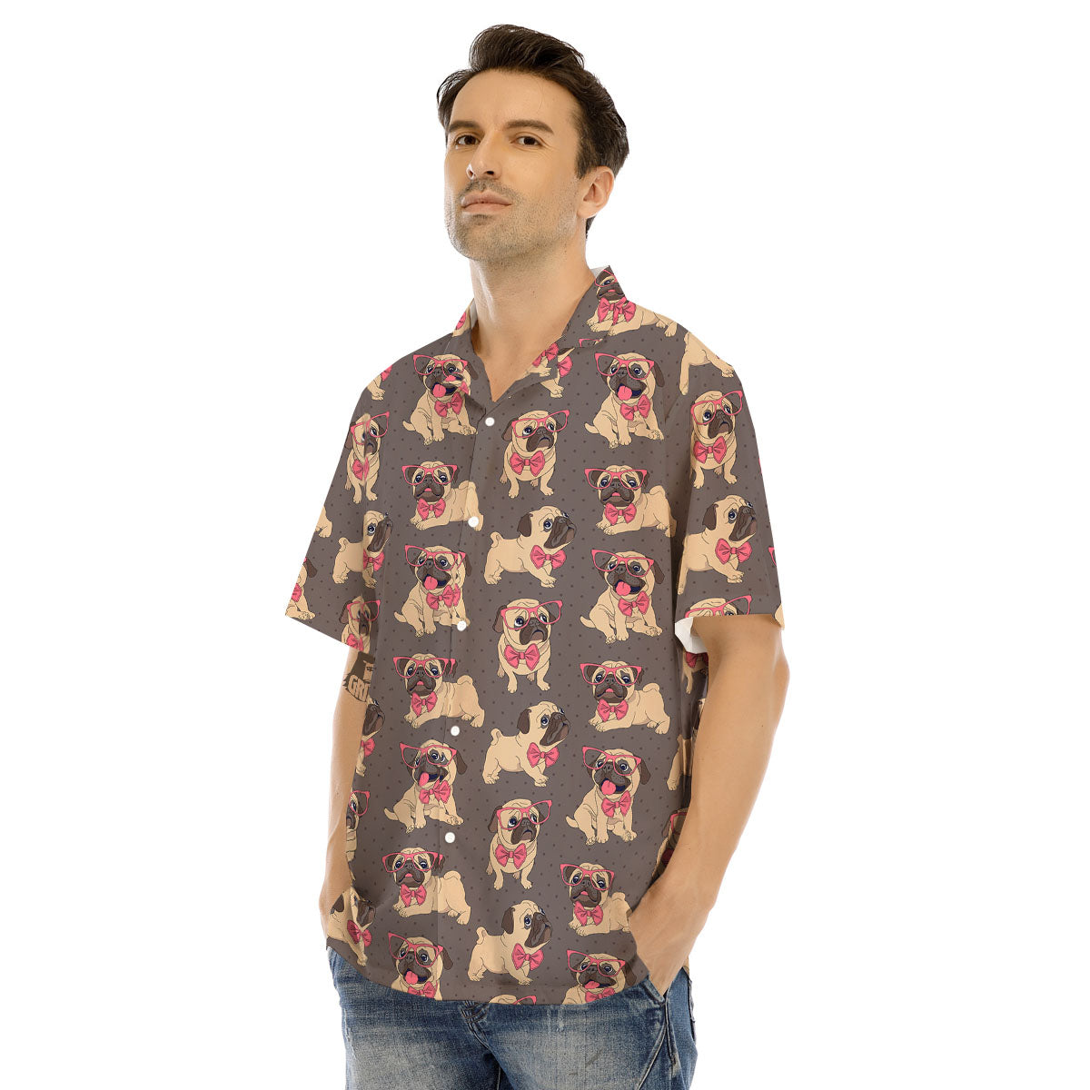 Cute Pug Print Pattern Men's Hawaiian Shirt-grizzshop